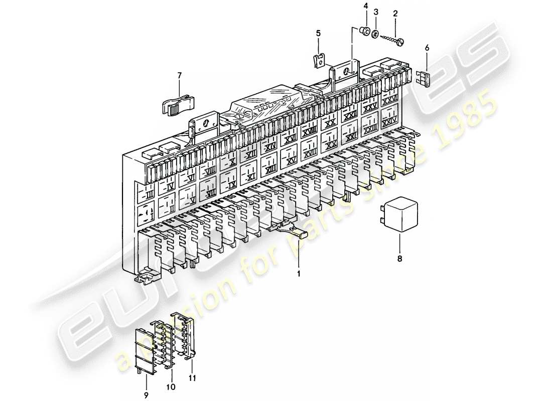 porsche 1983 (928) caja de fusibles/placa de relé - relé - fusible - f >> 92-fs848 408 - f >> 92-fs849 589 - ver información técnica - d - mj 1985>> diagrama de piezas