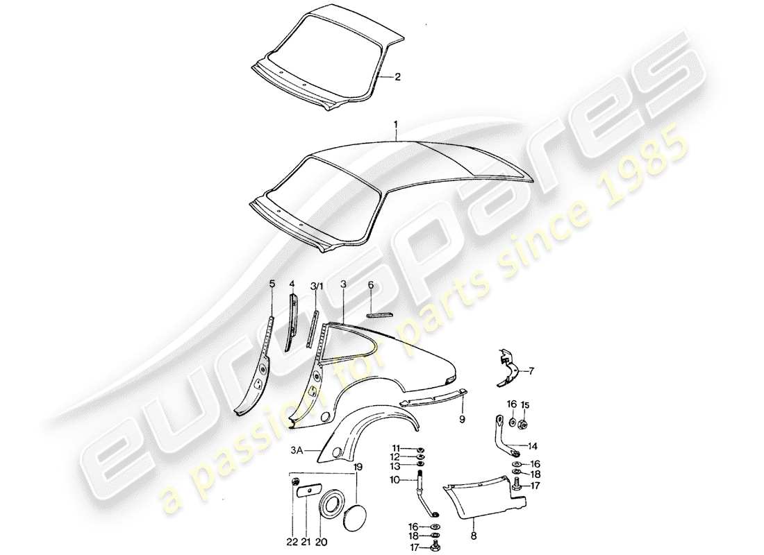 porsche 1977 (911 turbo) paneles exteriores diagrama de piezas