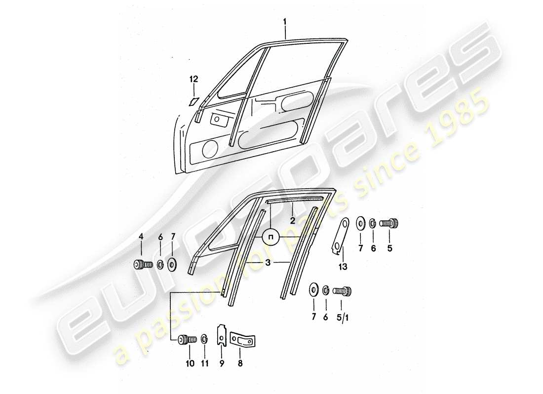 porsche 1976 (911 turbo) marco de la ventana diagrama de piezas