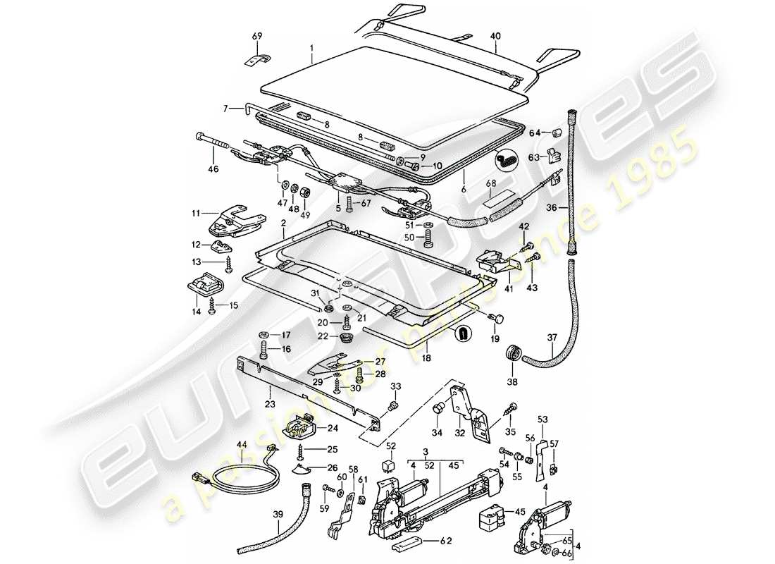 porsche 1983 (924) techo elevable - d - mj 1984>> diagrama de piezas