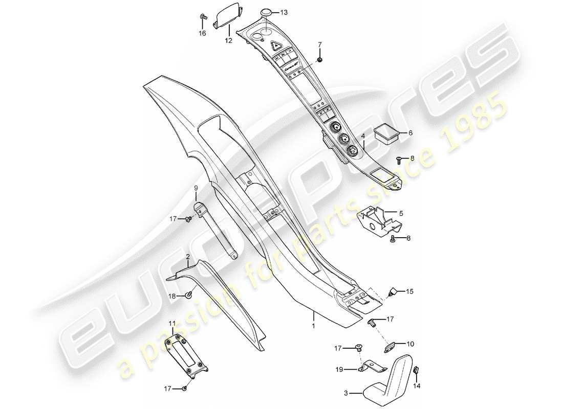 porsche 2004 (carrera gt) diagrama de piezas de la consola central