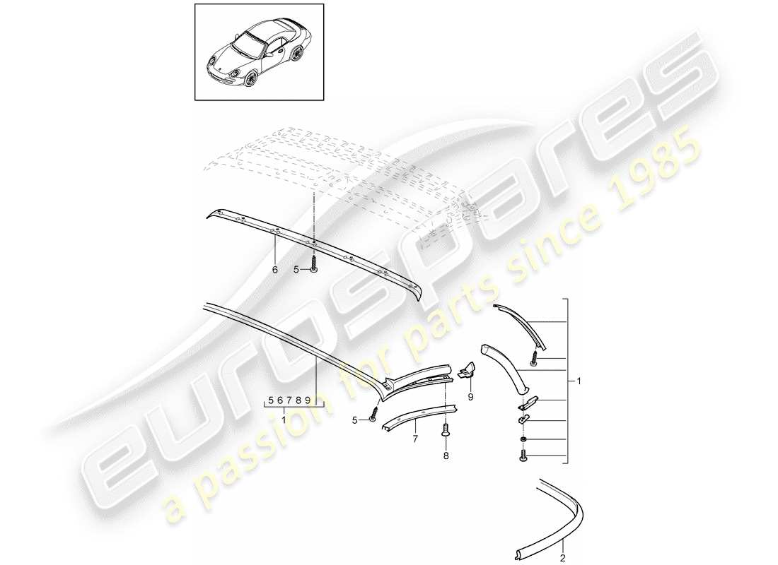 porsche 997 gen. 2 (2009) diagrama de piezas de capota convertible