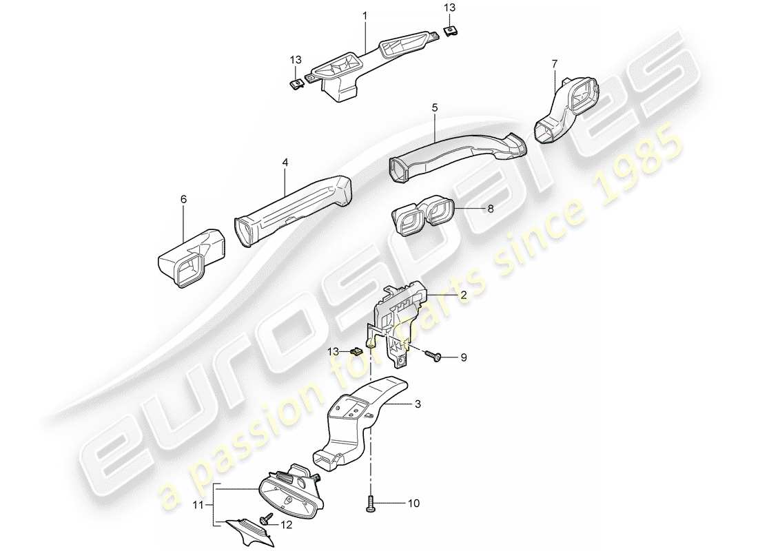 porsche 2008 (997-1 turbo / gt2) distribuidor de aire diagrama de piezas