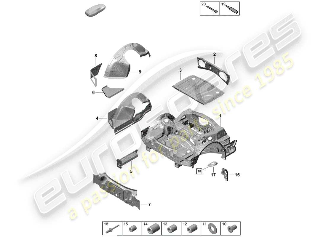 porsche 2020 (718 boxster spyder) diagrama de piezas del extremo trasero