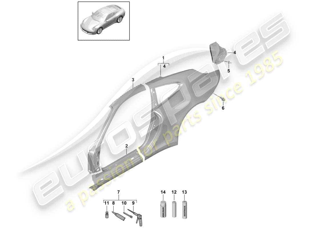 porsche 2020 (991-2) panel lateral diagrama de piezas