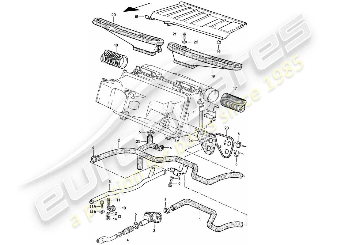 porsche 1985 (928) manguera del calentador - conducto de aire diagrama de piezas