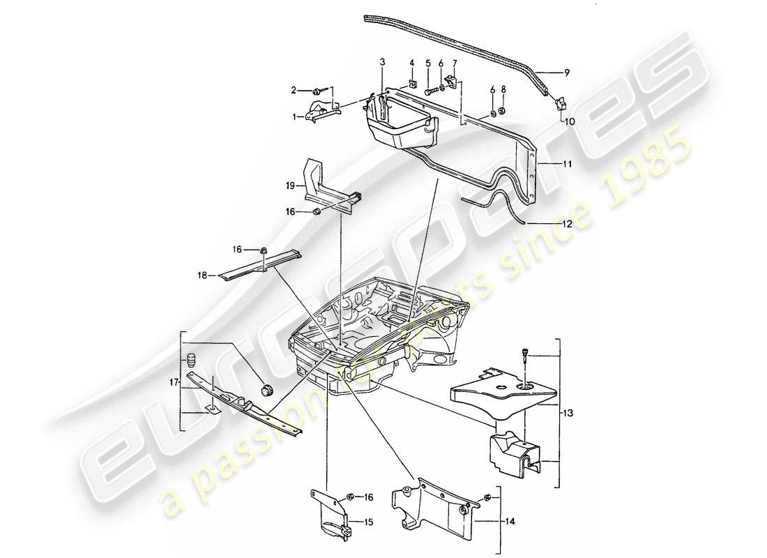 porsche 1990 (964) cubierta - extremo delantero diagrama de piezas