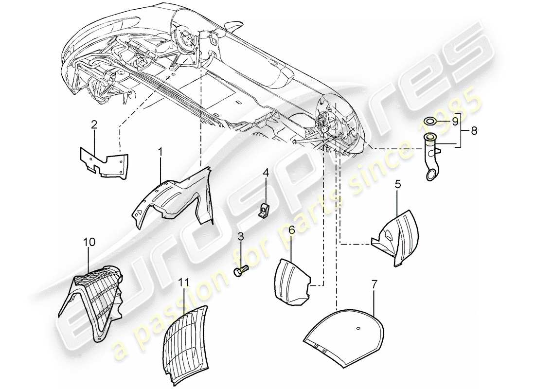 porsche 2004 (carrera gt) protector de timonera diagrama de piezas