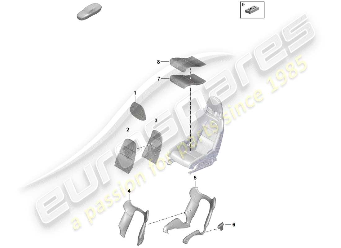 porsche 2020 (718 boxster spyder) parte de espuma diagrama de piezas