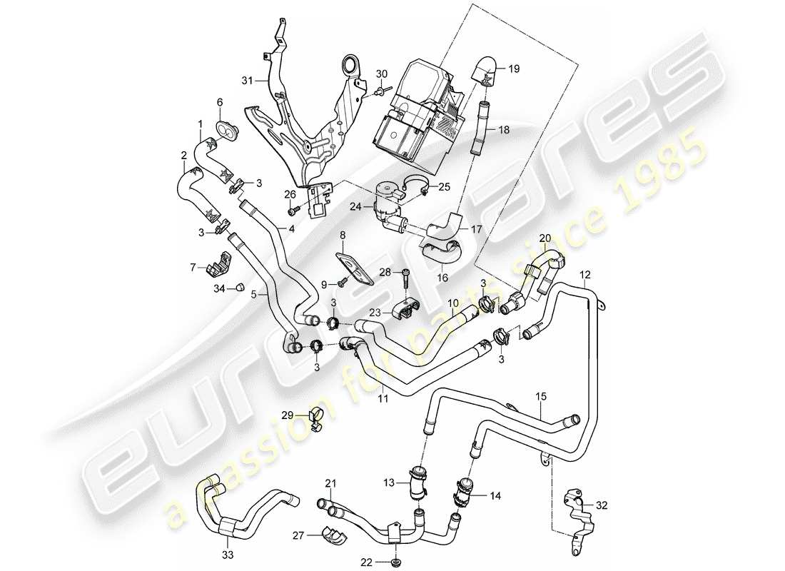 porsche 2008 (cayenne e1 9pa) diagrama de piezas del calentador