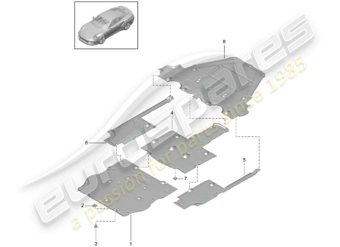 porsche 2016 (991-1 turbo) diagrama de piezas de la parte de abajo