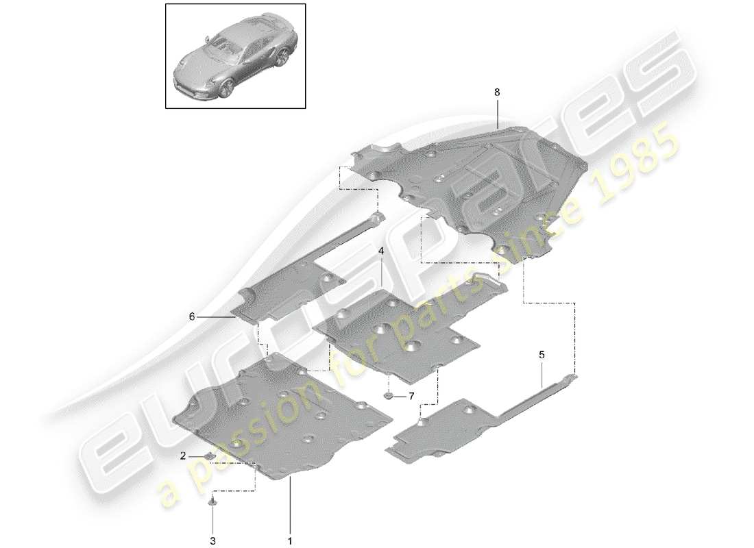 porsche 991 turbo (2016) diagrama de piezas de la parte de abajo