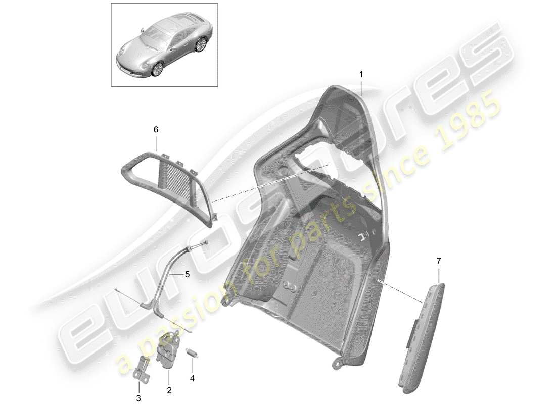 porsche 2017 (991-2) diagrama de piezas de la carcasa del respaldo