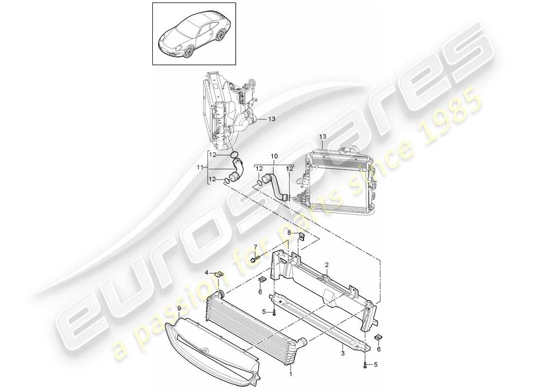 porsche 2012 (997-2) radiador diagrama de piezas