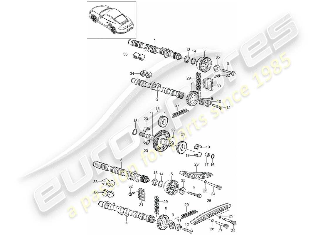 porsche 2008 (997-1 turbo / gt2) control de válvula diagrama de piezas