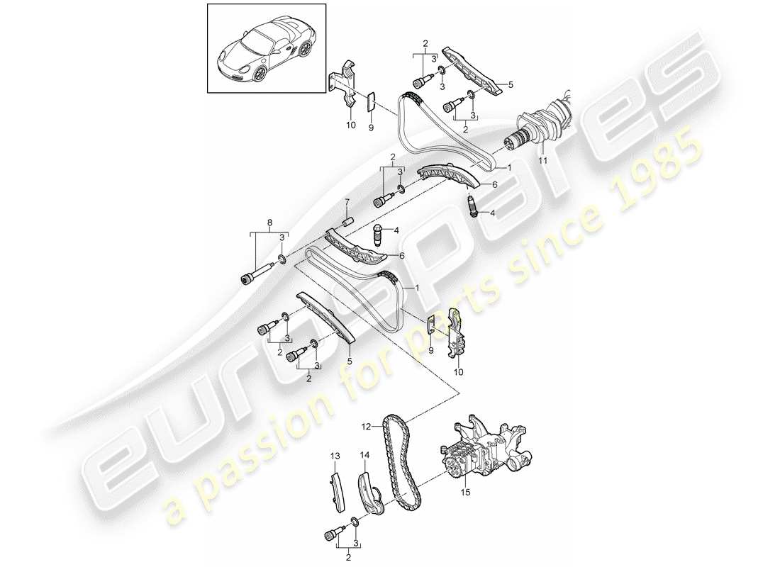porsche 2010 (987 boxster) diagrama de piezas de control de válvula