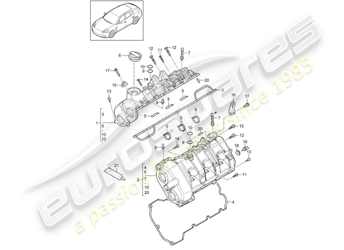 porsche 2010 (cayenne e1 9pa) valve cover diagrama de piezas