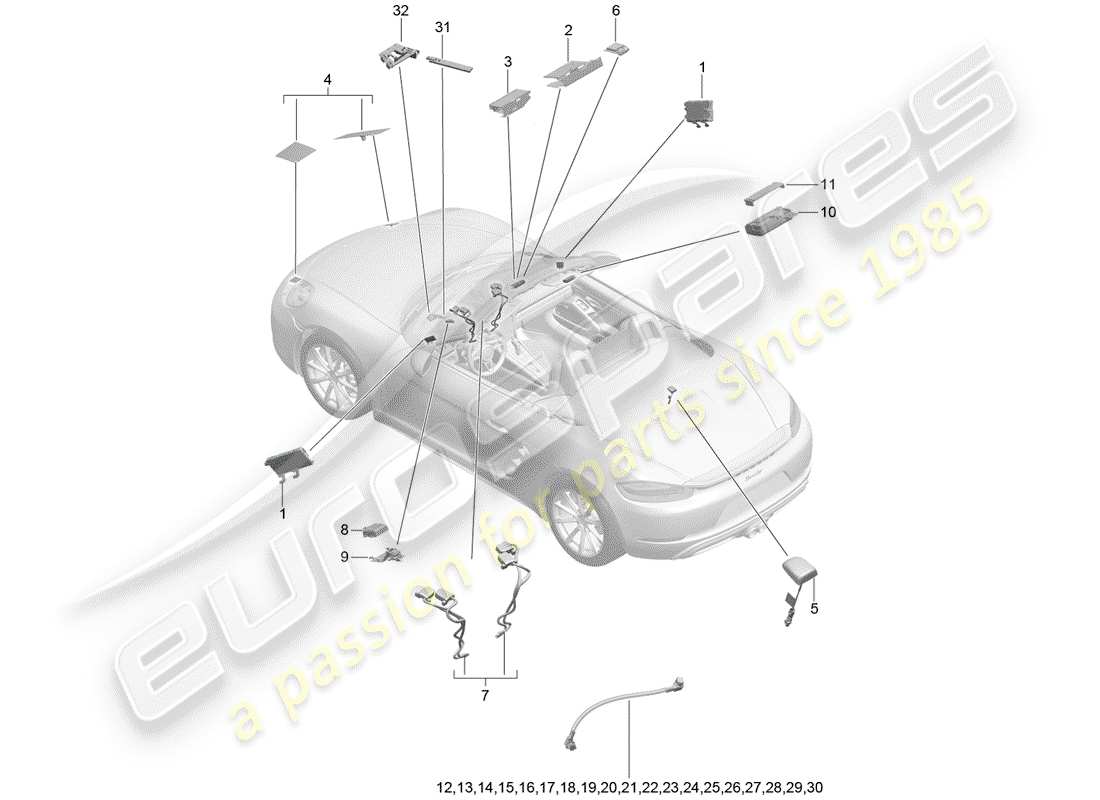porsche 2018 (718 boxster) diagrama de piezas de la antena
