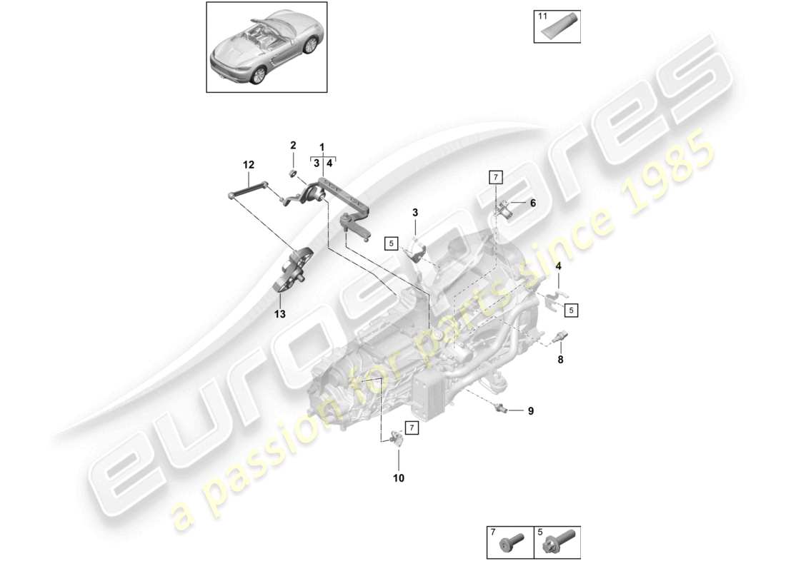 porsche 2020 (718 cayman) caja de cambios manual piezas individuales diagrama de piezas
