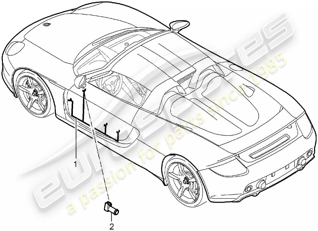 porsche 2004 (carrera gt) arneses de cableado - puerta del conductor - puerta del pasajero diagrama de piezas