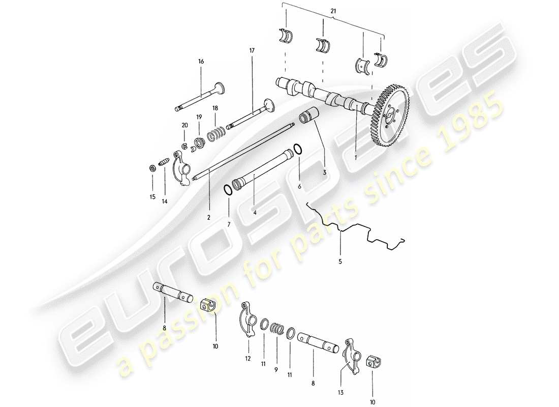 porsche 1974 (914) árbol de levas - válvulas diagrama de piezas