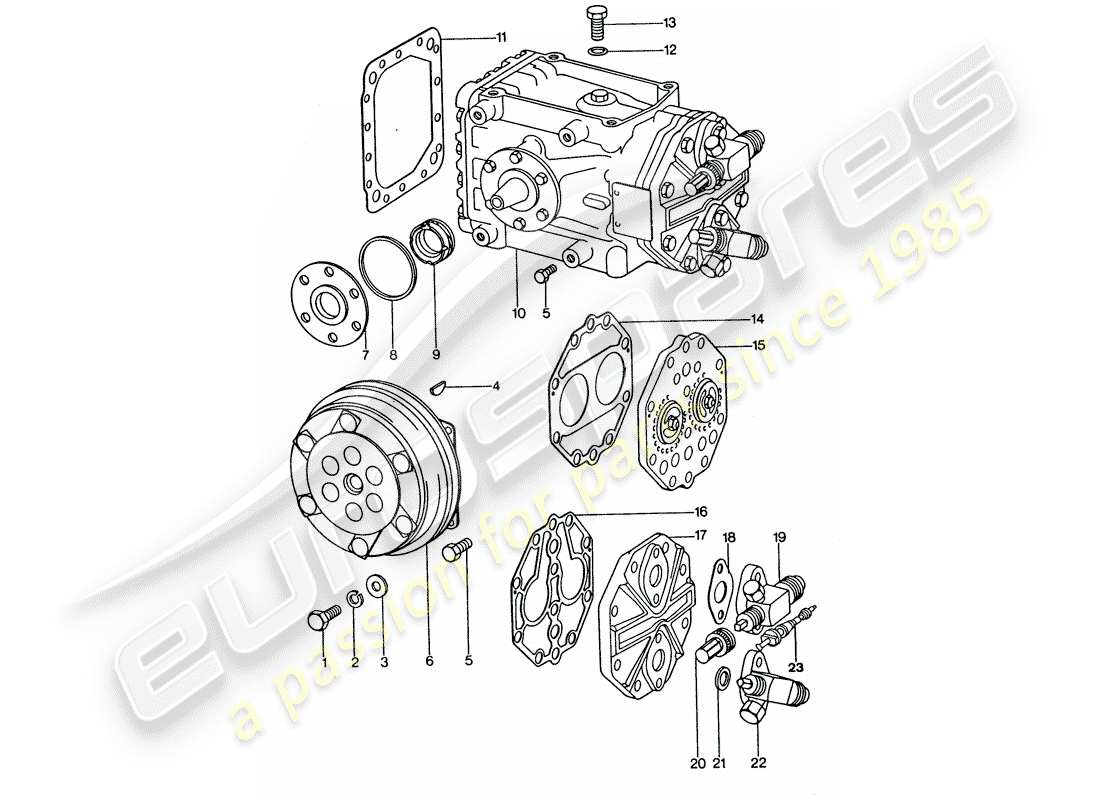 porsche 1975 (911 turbo) aire acondicionado - compresor diagrama de piezas