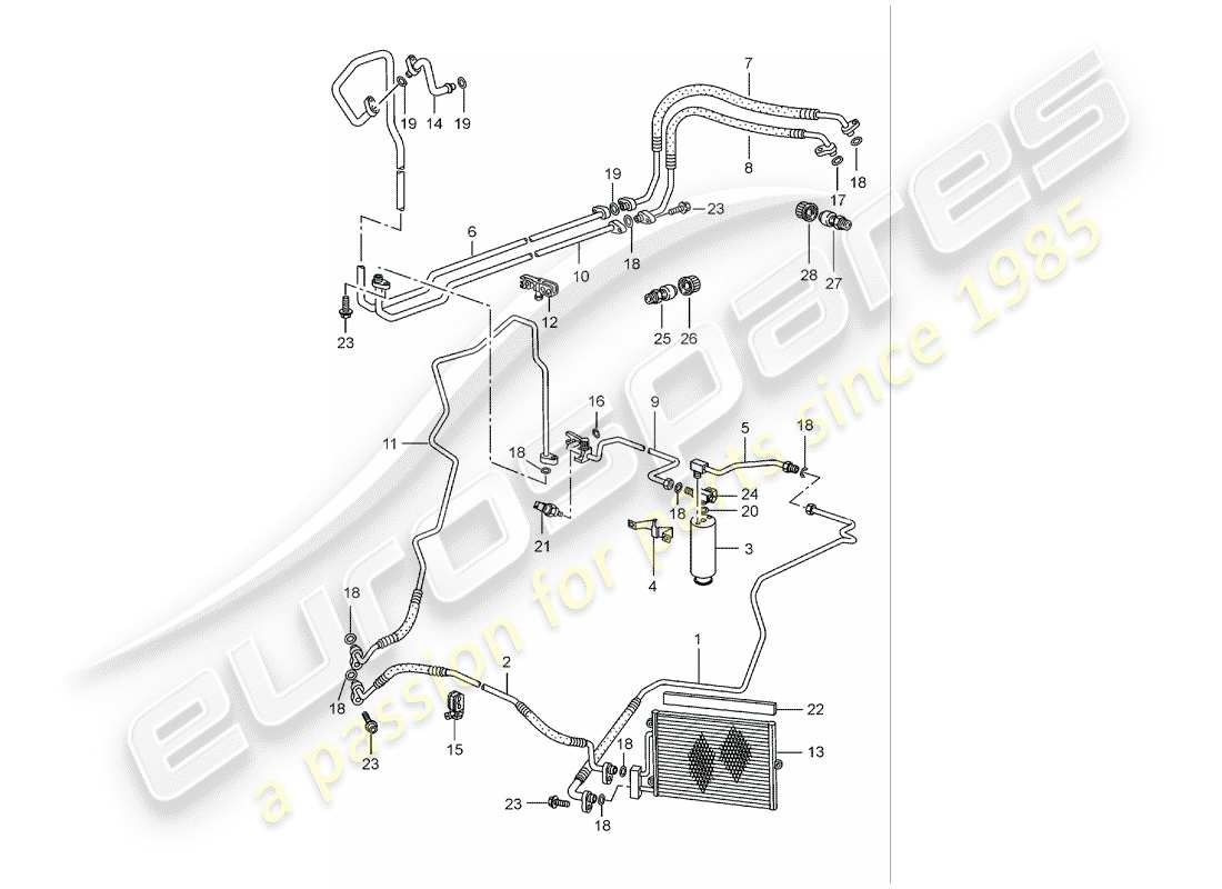 porsche 2002 (986 boxster) circuito refrigerante diagrama de piezas