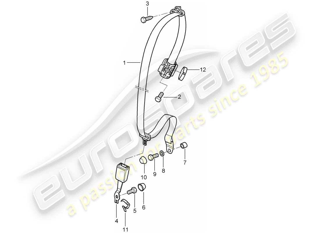 porsche 997 (2006) diagrama de piezas del cinturón de seguridad
