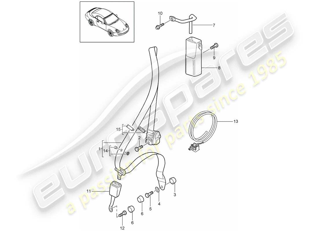 porsche 2011 (997-2) cinturón de seguridad diagrama de piezas