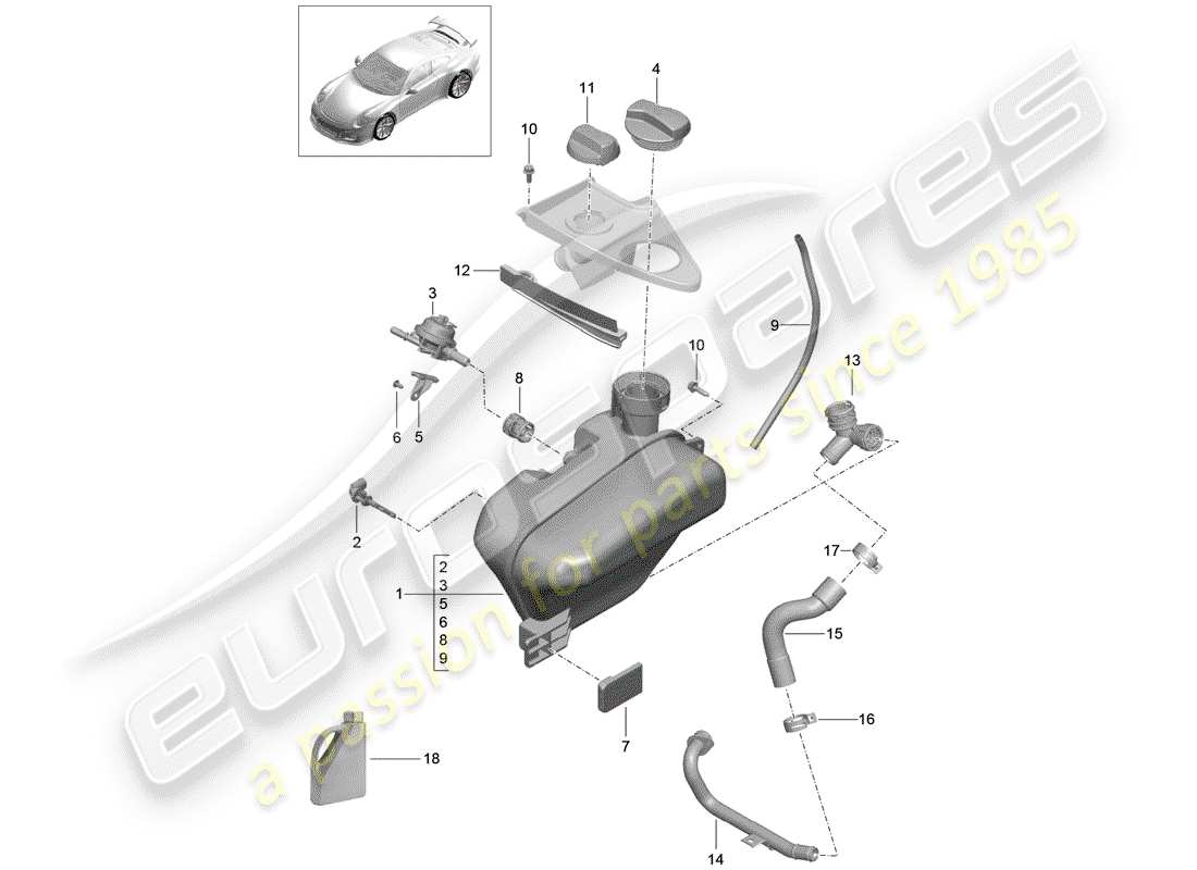 porsche 2016 (991-1 r/gt3/rs) diagrama de piezas de refrigeración por agua