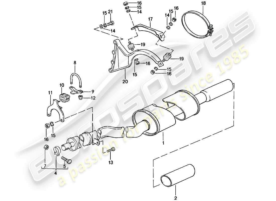 porsche 1983 (924) sistema de escape - silenciador de escape, trasero diagrama de piezas