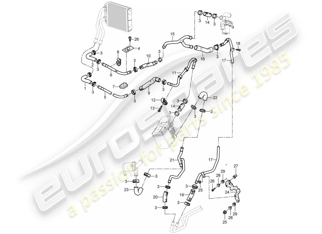 porsche 2003 (cayenne e1 9pa) aire acondicionado/calefacción/aux. calentador diagrama de piezas