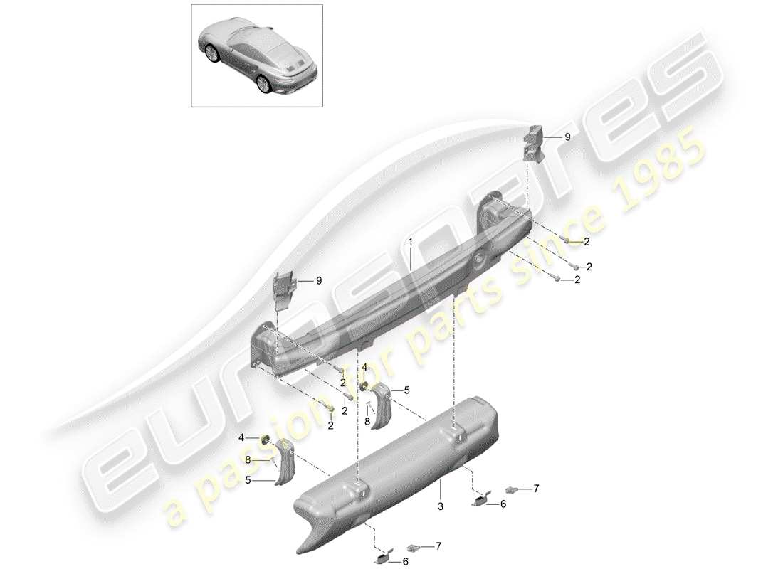 porsche 2016 (991-1 turbo) soporte de parachoques diagrama de piezas