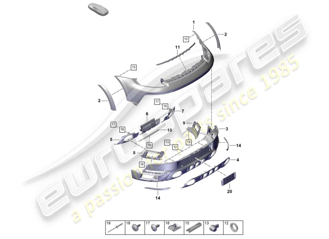 porsche 2019 (992-1) parachoques trasero 911 dakar con: accesorios diagrama de piezas