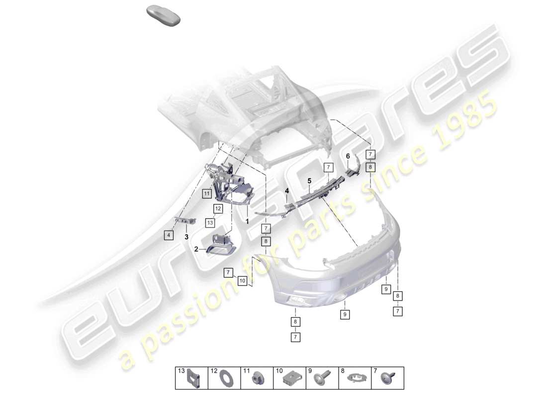 porsche 2019 (992-1) fijaciones de parachoques trasero 911 dakar diagrama de piezas