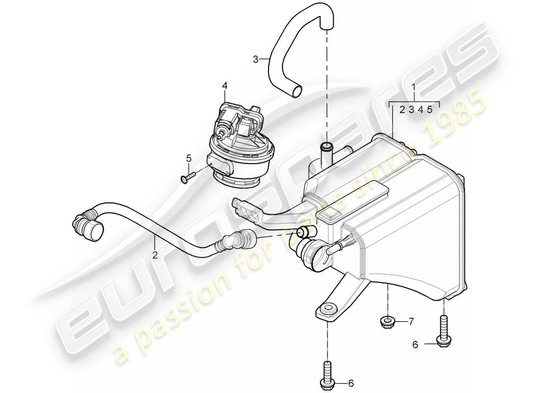 porsche 2004 (cayenne e1 9pa) bote de emisiones evaporativas diagrama de piezas