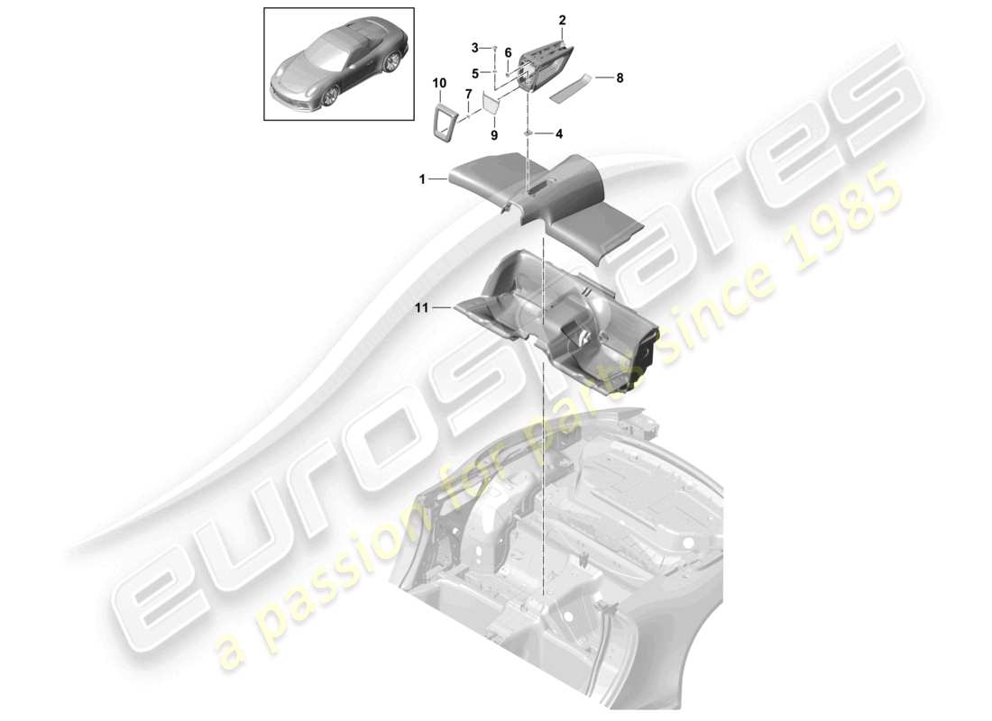 porsche 2020 (991-2 r/gt3/rs) cubra el hueco del asiento trasero diagrama de piezas