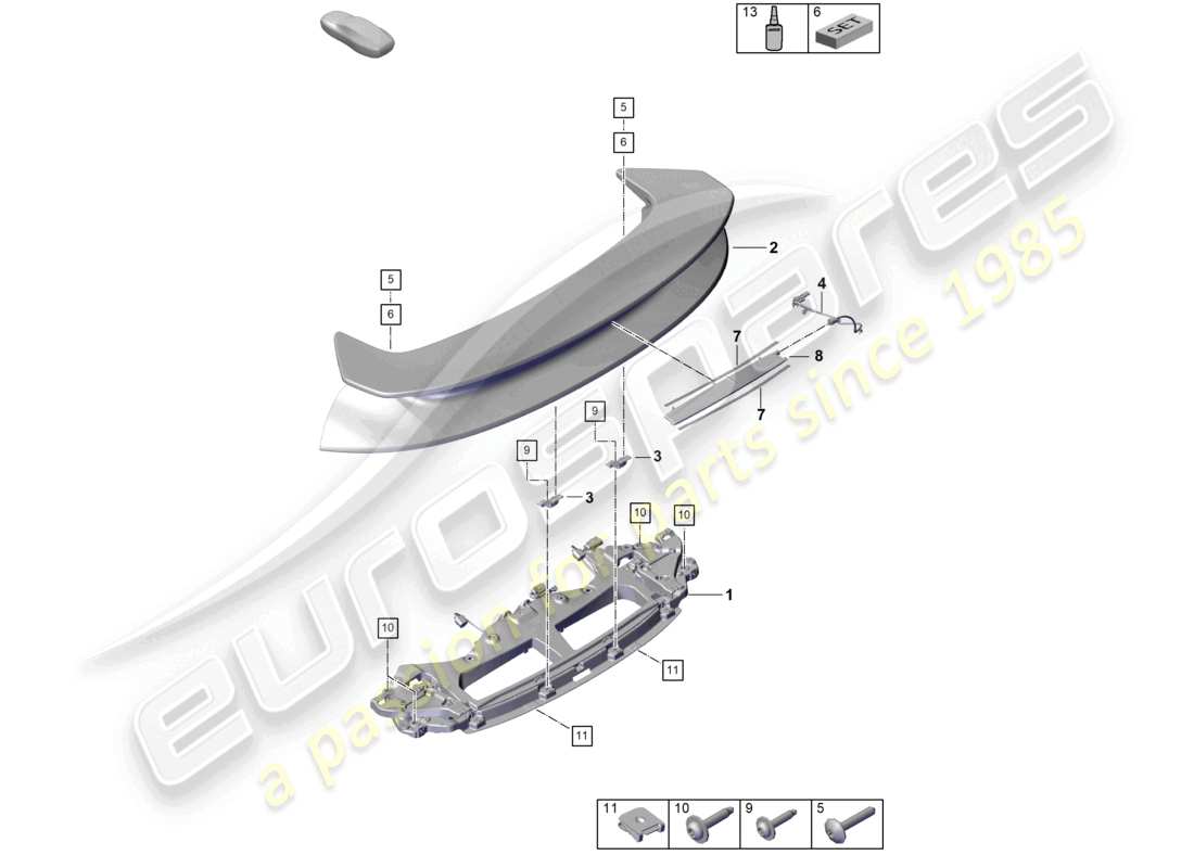 porsche 2019 (992-1) alerón trasero 911 dakar diagrama de piezas