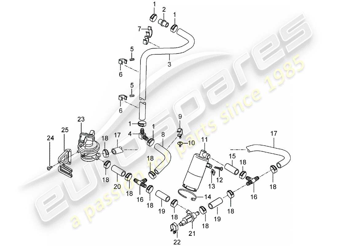 porsche 2004 (carrera gt) bote de emisiones evaporativas - limpiador de aire diagrama de piezas