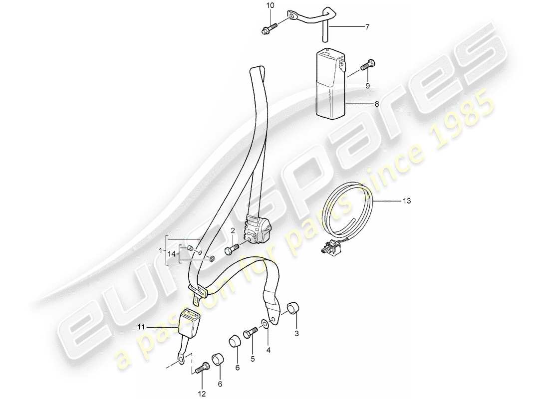 porsche 2007 (997-1) cinturón de seguridad diagrama de piezas