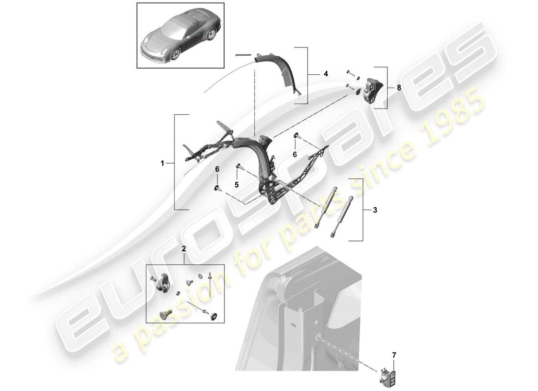 porsche 2016 (991-1 r/gt3/rs) marco superior diagrama de piezas