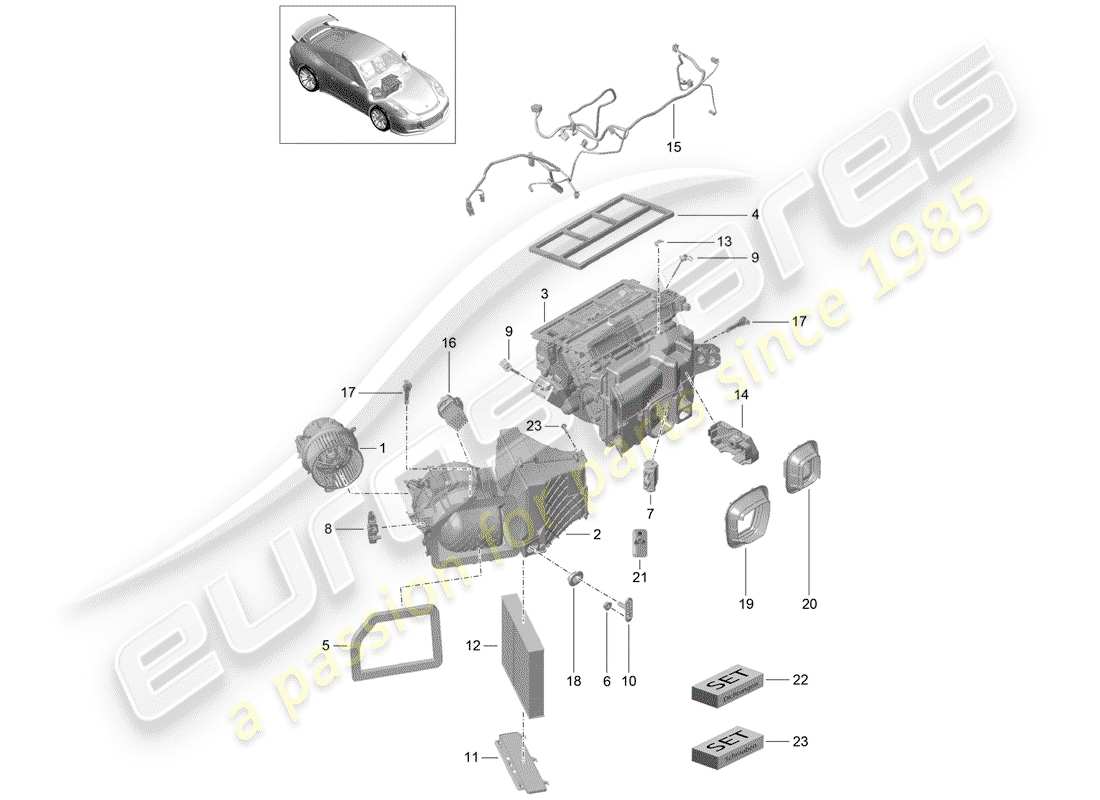 porsche 2015 (991-1 r/gt3/rs) aire acondicionado diagrama de piezas