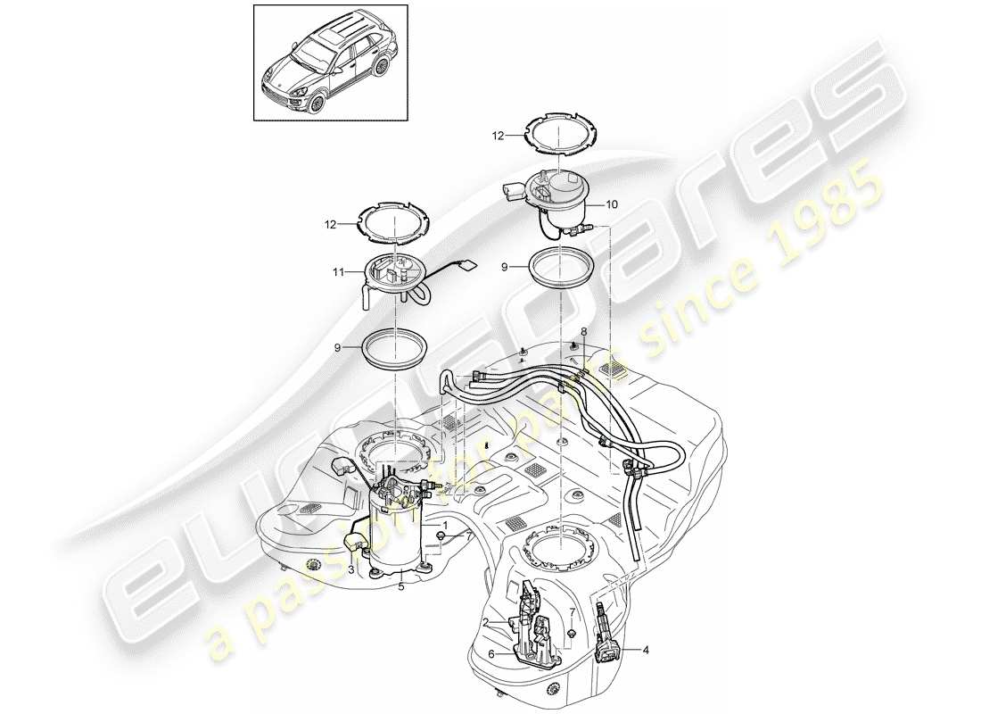 porsche cayenne e2 (2014) diagrama de piezas del tanque de combustible