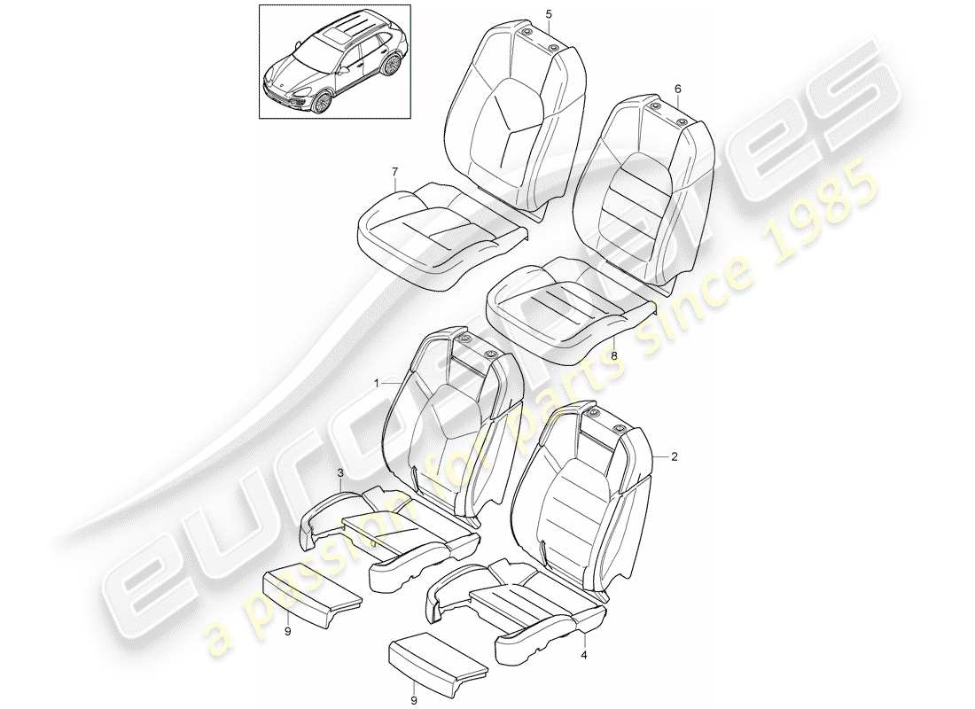 porsche 2016 (cayenne e2 92a) parte de espuma diagrama de piezas