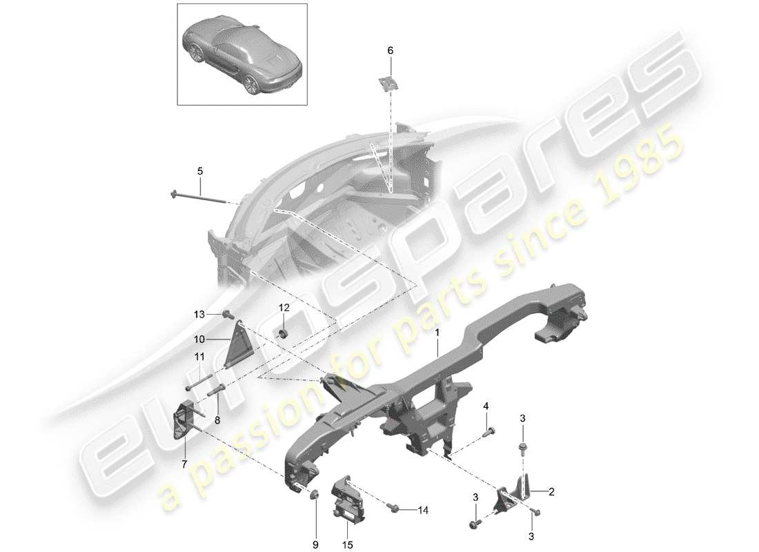 porsche 2016 (981 boxster spyder) diagrama de piezas del marco de retención