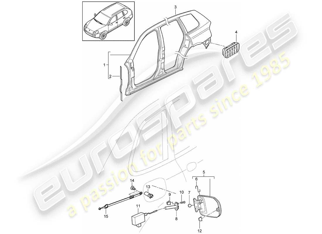 porsche 2008 (cayenne e1 9pa) diagrama de piezas del panel lateral