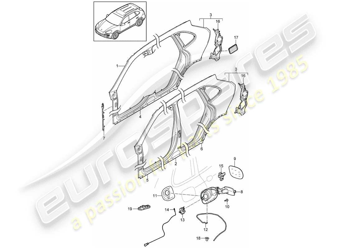 porsche 2017 (cayenne e2 92a) diagrama de piezas del panel lateral