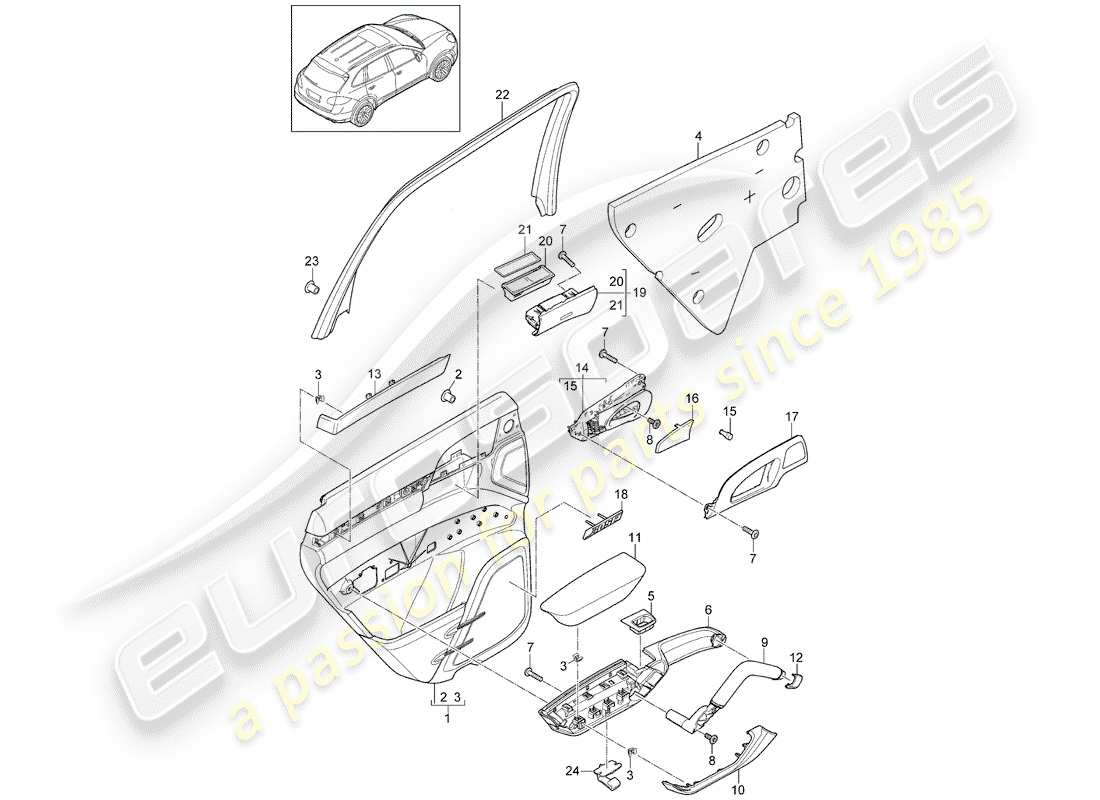 porsche 2016 (cayenne e2 92a) diagrama de piezas del panel de puerta