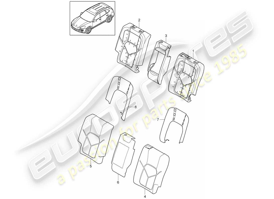 porsche 2016 (cayenne e2 92a) respaldo del asiento trasero diagrama de piezas