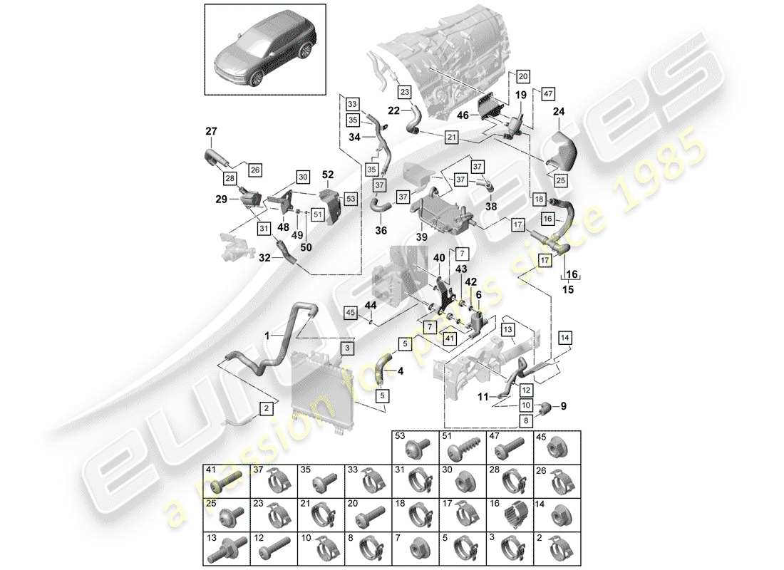 porsche 2018 (cayenne e3 9ya/9yb) water cooling diagrama de piezas